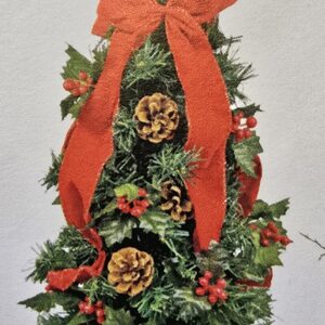 20" Christmas Tree Plain Pinecones Berries Bow in Urn - Artificial