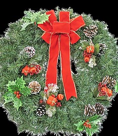 24" White-tipped Pinecones Berries and Presents Wreath with Bow - Artificial