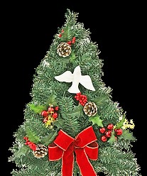 24" Christmas Tree with White-tipped pinecones Berries and White Dove and Bow - Artificial