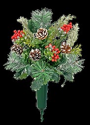 Mixed Winter Greens White-tipped Pinecones and Berries Bouquet - Atrificial