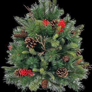 24" Holiday Shrub with Mixed Greens Plain Pinecones Berries and Foliage  - Artificial